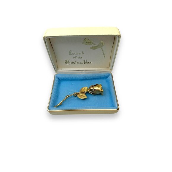 Giovanni Jewelry - Giovanni Longcraft Christmas Rose Brooch Gold-Tone 3" Original Box & Paperwork